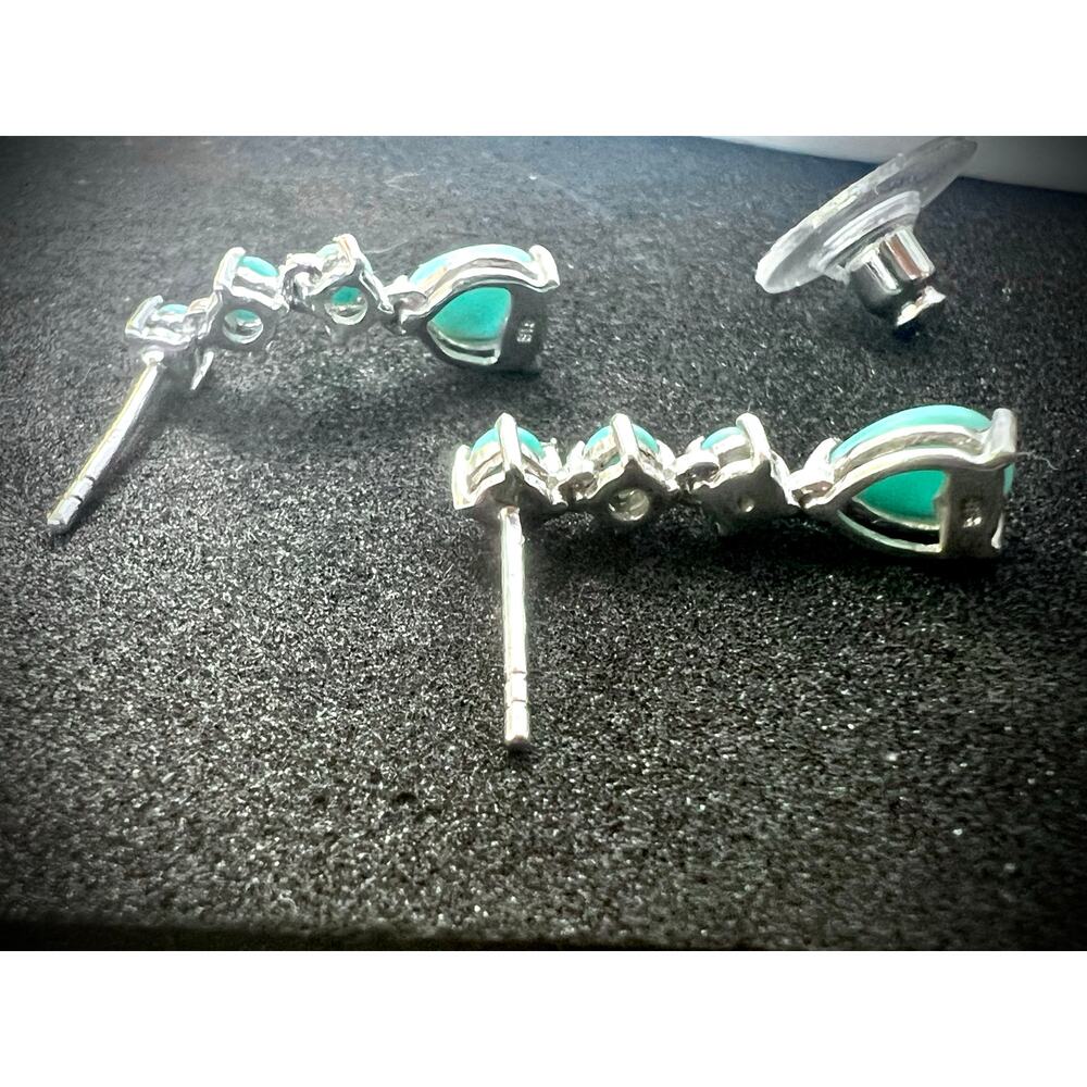 Sleeping Beauty Turquoise Sterling Dangle Earrings - Picture 8 of 10